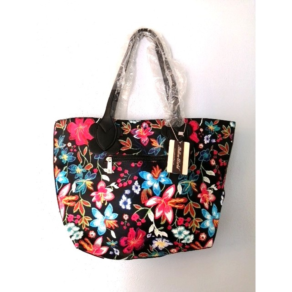 Mellow World Handbag Womens Multicolor Floral XL Zip Close Double Handle NEW‎